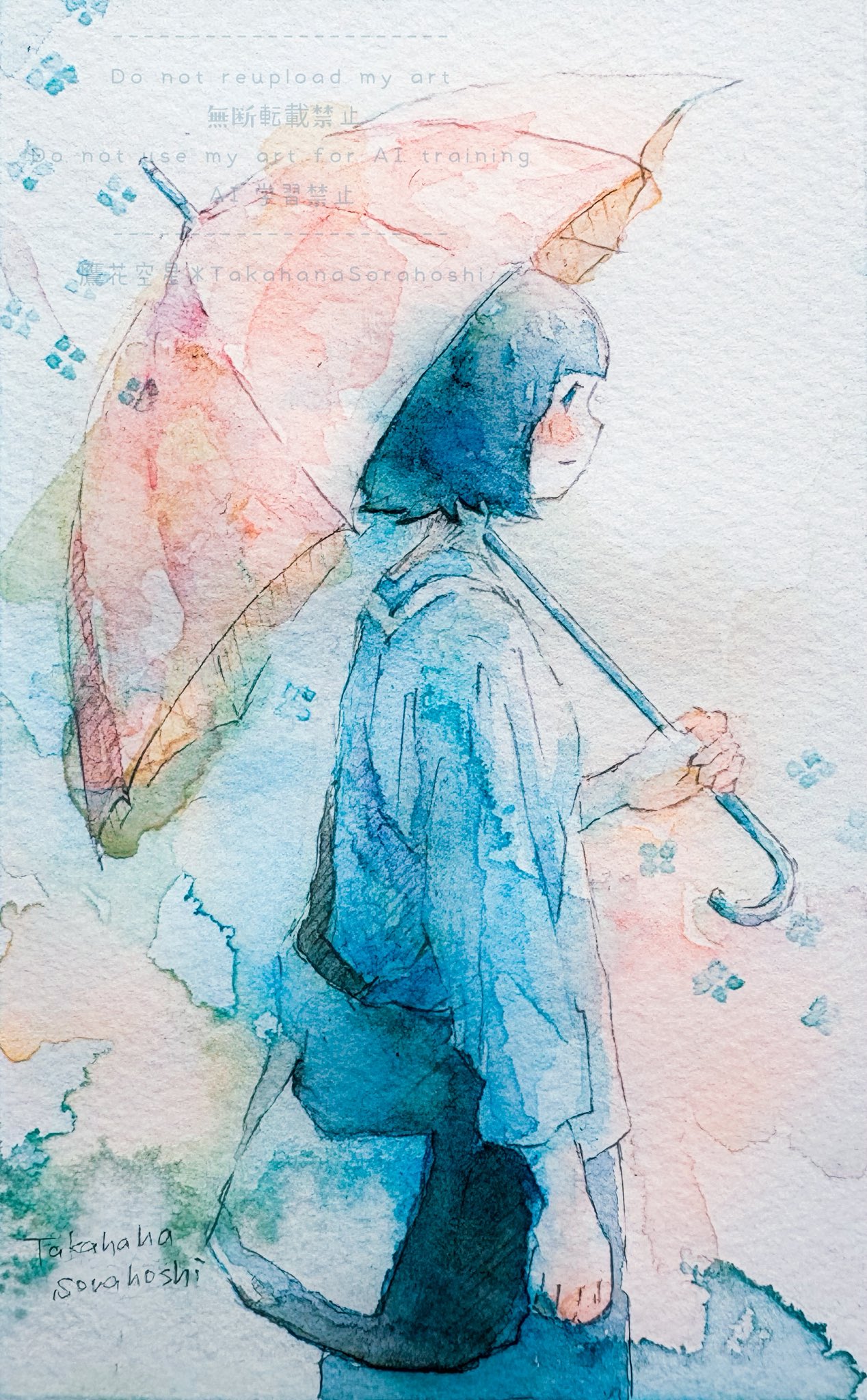 手描きイラスト グッズ 水彩 男の子「夏空の下で」アクリルPOP