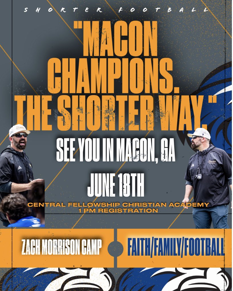 Coach Tim Glanton (@timglanton) on Twitter photo 🔵⚪️ Macon‼️ You are on the ⏰ OFFERS have been given out at EVERY camp we have had🔵⚪️Use the LINK below to Register for 🫵🏽OPPORTUNITY <a href="/Shorter_FB/">Shorter Hawks Football</a> #SeeUonTheHill
…hmorrisonfootballcamps.totalcamps.com/shop/EVENT 🔵⚪️ Macon‼️ You are on the ⏰ OFFERS have been given out at EVERY camp we have had🔵⚪️Use the LINK below to Register for 🫵🏽OPPORTUNITY <a href="/Shorter_FB/">Shorter Hawks Football</a> #SeeUonTheHill
…hmorrisonfootballcamps.totalcamps.com/shop/EVENT
