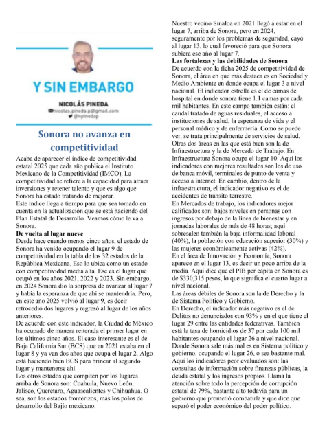 ¿Cómo va Sonora? Aquí el punto de vista del Instituto Mexicano de Competitividad: