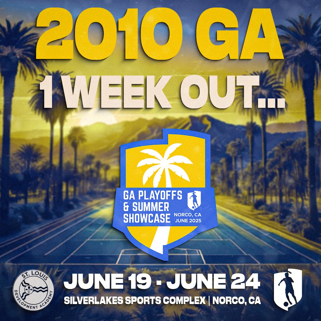 ⏳ The Countdown Is On! ⏳

Only 1 week to go until our 2010 GA squad heads to Norco, CA for the GA Playoffs &amp; Summer Showcase!

📍 SilverLakes Sports Complex
📅 June 19–24

The stage is set, the work is done — now it’s time to show what we’re made of.

#DevelopTheLou |