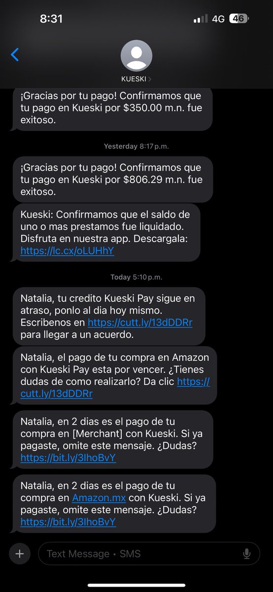 natvoliveras's tweet photo. @KueskiPay hola!! Hice mi pago ayer y me están llegando mensajes como si fuera deudora (lo cual nunca he sido) su sistema no distingue que ya hice el pago? Es muy molesto estar recibiendo mensajes así 😕 https://t.co/KmA5UbmcSf