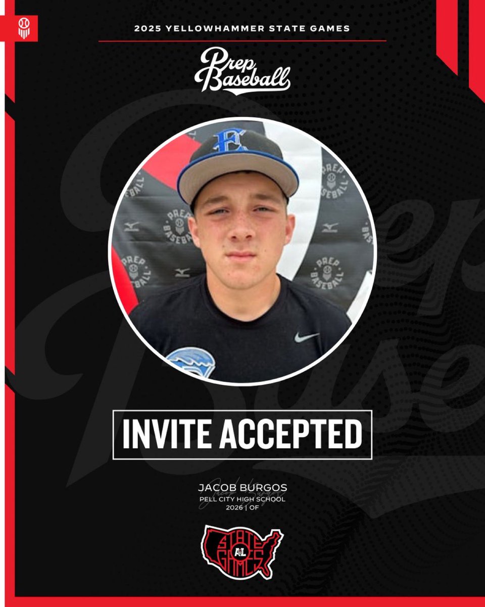 Prep Baseball Alabama (@prepbaseballal) on Twitter photo #𝐘𝐒𝐆𝐚𝐦𝐞𝐬𝟐𝟓: 𝐈𝐧𝐯𝐢𝐭𝐞 𝐀𝐜𝐜𝐞𝐩𝐭𝐞𝐝 ✅
OF Jacob Burgos (<a href="/PCBaseball2025/">Pell City Baseball 2025</a>, 2026) is 𝗟𝗢𝗖𝗞𝗘𝗗 𝗜𝗡 🔐 for the Yellowhammer State Games, held on June 17th-18th at Sand Mountain Park in Albertville, AL.
Request an invite to the premier event of the summer. ⤵️
🔗: #𝐘𝐒𝐆𝐚𝐦𝐞𝐬𝟐𝟓: 𝐈𝐧𝐯𝐢𝐭𝐞 𝐀𝐜𝐜𝐞𝐩𝐭𝐞𝐝 ✅
OF Jacob Burgos (<a href="/PCBaseball2025/">Pell City Baseball 2025</a>, 2026) is 𝗟𝗢𝗖𝗞𝗘𝗗 𝗜𝗡 🔐 for the Yellowhammer State Games, held on June 17th-18th at Sand Mountain Park in Albertville, AL.
Request an invite to the premier event of the summer. ⤵️
🔗: