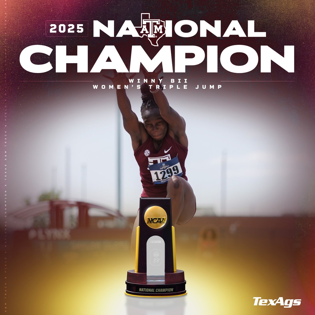 TexAgs (@texags) on Twitter photo WINNY BII IS YOUR WOMEN'S TRIPLE JUMP NATIONAL CHAMP ππ
<a href="/aggietfxc/">Texas A&M Track & Field/Cross Country</a> | #GigEm WINNY BII IS YOUR WOMEN'S TRIPLE JUMP NATIONAL CHAMP ππ
<a href="/aggietfxc/">Texas A&M Track & Field/Cross Country</a> | #GigEm