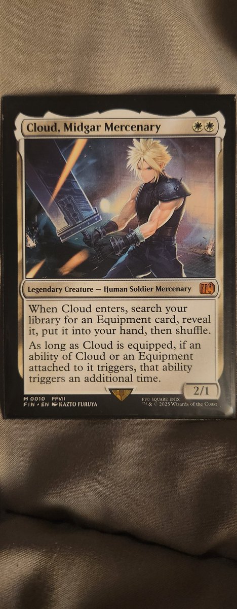 jadyntsmith's tweet photo. @RayNarvaezJr @FrameRateMerch Card sleeves came in clutch when I pulled Cloud from the new final fantasy mtg set https://t.co/ZzWMcewaK0