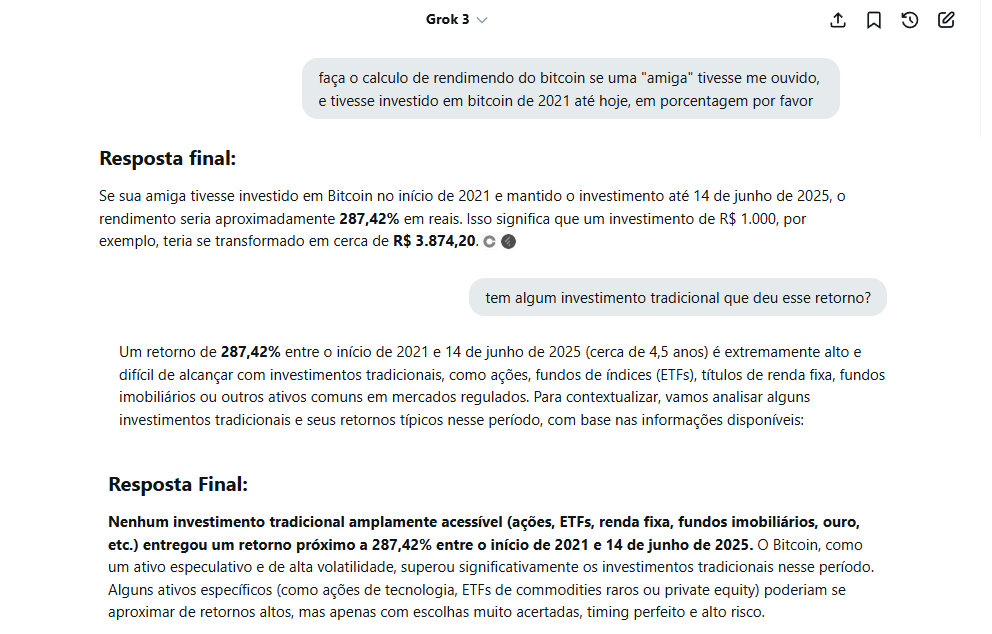 Eu avisei! Todos os anos, desde 2017, está no meu canal. Fiz só uma amostra porque, em 2021, insisti para uma pessoa: 'Tenha Bitcoin no portfólio, me agradeça ou se arrependa...' Adivinha o que aconteceu? :/