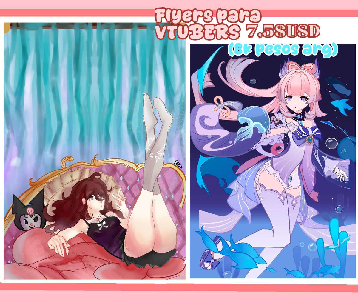🍒¡¡¡ COMISIONES ABIERTAS!!!!

♡⁠ Icon (en cualquier estilo): $5USD / 4K ARG 
♡⁠ Chibi: $3USD / 2K ARG 
♡⁠ Flyers para Vtubers/Streamers/Creadores de Contenido/Youtubers: $7,5USD / 8K ARG 

💸 Acepto Paypal, Mercado Pago, Vgen, Etc.
#streamers #vtubers #Commission #VGen