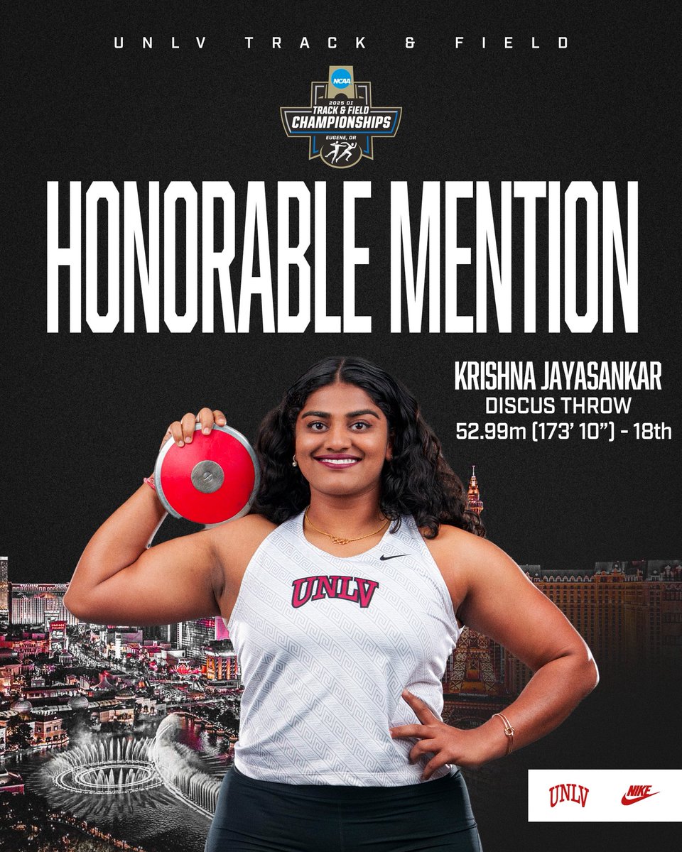 What a season for 𝐊𝐫𝐢𝐬𝐡𝐧𝐚 𝐉𝐚𝐲𝐚𝐬𝐚𝐧𝐤𝐚𝐫!

❤️ NCAA Qualifier w/program-record discus throw in West Regionals
🩶 First Indian women’s thrower to qualify for the NCAA Outdoor Track &amp; Field Championships 
❤️ Honorable Mention honoree

#BrickBy🧱 #BEaREBEL