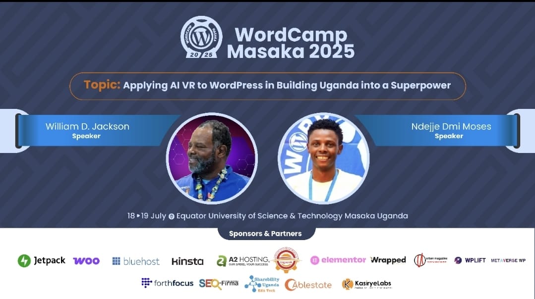 Super excited to be speaking at WordCamp Masaka 2025 with the amazing William D. Jackson! 🙌

We'll be diving into how AI and VR can transform WordPress and help shape Uganda into a tech superpower 🇺🇬✨

📍 Equator University of Science &amp; Technology, Masaka
📅 July 18–19

Can’t