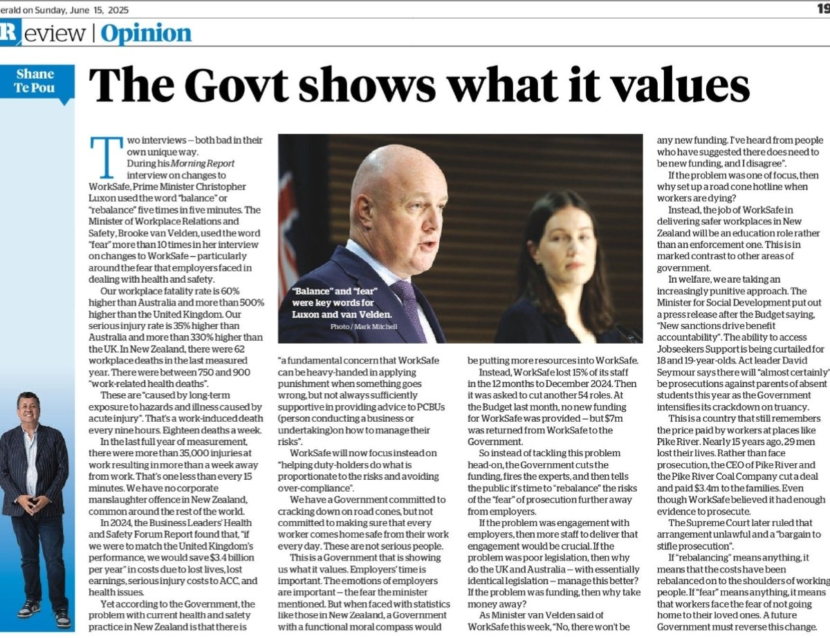 What I'd just say to you is, more piffle from the patron saint of bottomfeeders. Everyone understands more workers need to die to increase p̶r̶o̶d̶u̶c̶t̶i̶v̶i̶t̶y̶  business owners' wealth. 
#LyinLuxon #CoalitionOfCunts #BrookeVanGhoul #BottoomfeedersMustDie #nzpol