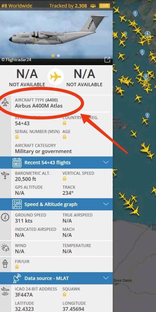 ⚡️ Despite announcing its non-support for the entity in its war against Iran, a German military refueling aircraft, an Airbus A400M, accidentally activated its transponder over Jordan for a few seconds while refueling Israeli fighter jets during the Iranian attacks. It is now