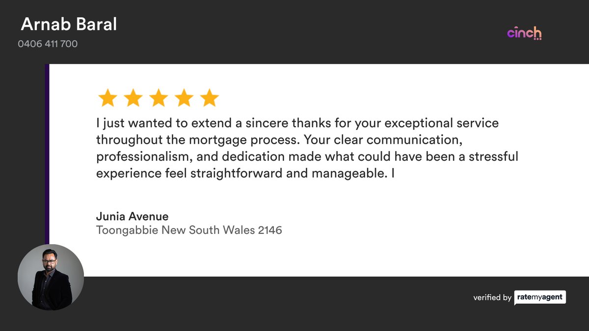 arnabsep's tweet photo. My latest RateMyAgent review in Toongabbie.

https://t.co/YB2c8pBwe7

Visit us at https://t.co/byUGpf2Ln3
...
#ratemyagent #mortgagebroking https://t.co/dCfVrM7SRq