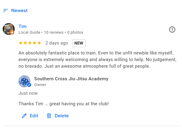 Our second 5⭐ review in a week ... we must be doing something right!

#bjj #bjjaus #bjjaustralia #bjjsydney #bjjnsw #cronulla #sutherlandshire #mma #mixedmartialarts #judo #grappling #jiujitsu #brazilianjiujitsu #wrestling #novauniao #nswbjj #everydayporrada #martialarts