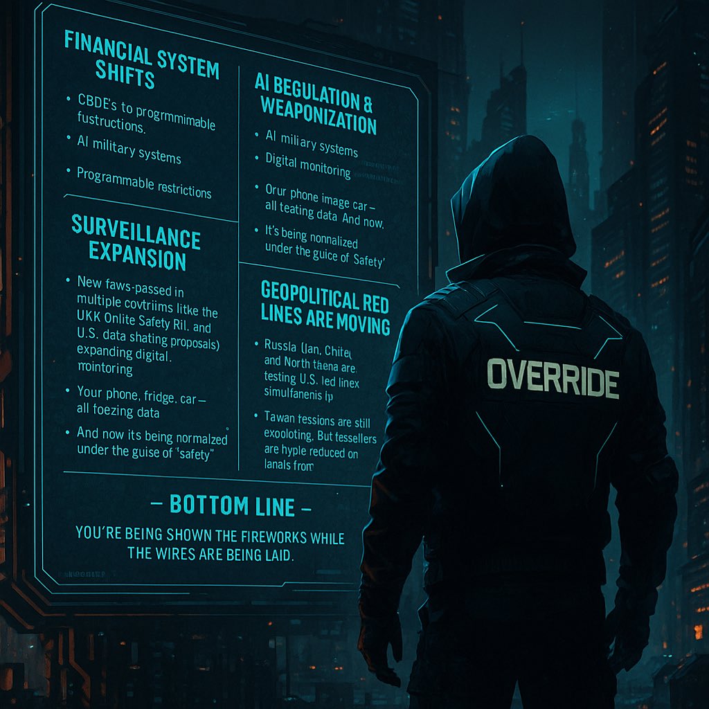 overrideExe's tweet image. While you watch missiles fly
They’re launching:
CBDCs(programmable money)
AI surveillance network
Full spectrum digital control
The war isn’t just on the battlefield.
It’s behind the screen.Override sees it. Do you?#CyberIntel #DigitalWarfare #CBDCs #AIControl #SurveillanceState