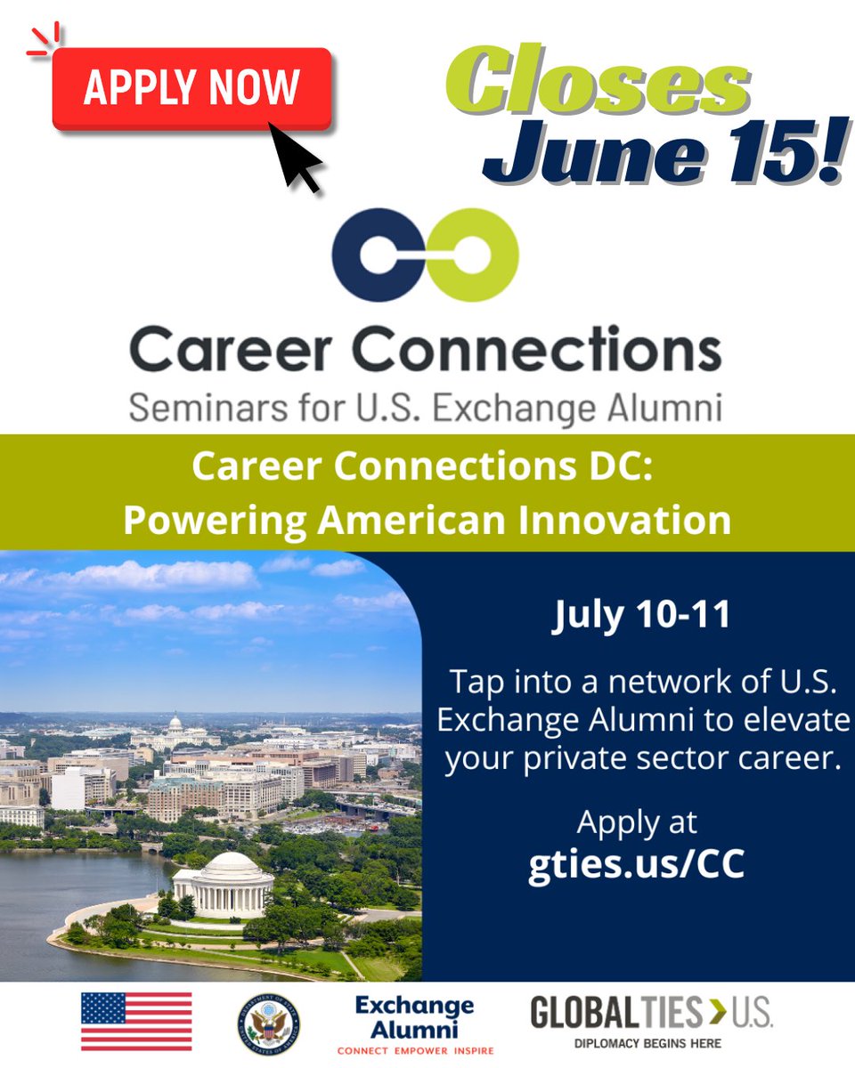 Global Ties San Francisco (@globaltiessf) on Twitter photo 📢 Apply by tomorrow (June 15)! #CareerConnections DC aims to bring U.S. citizen #ExchangeAlumni into the same rooms as employers from leading industries in the DC metro area. Join <a href="/GlobalTiesUS/">Global Ties U.S.</a> <a href="/exchangealumni/">Exchange Alumni</a> from July 10-11 at gties.us/CC 💼✨ 📢 Apply by tomorrow (June 15)! #CareerConnections DC aims to bring U.S. citizen #ExchangeAlumni into the same rooms as employers from leading industries in the DC metro area. Join <a href="/GlobalTiesUS/">Global Ties U.S.</a> <a href="/exchangealumni/">Exchange Alumni</a> from July 10-11 at gties.us/CC 💼✨
