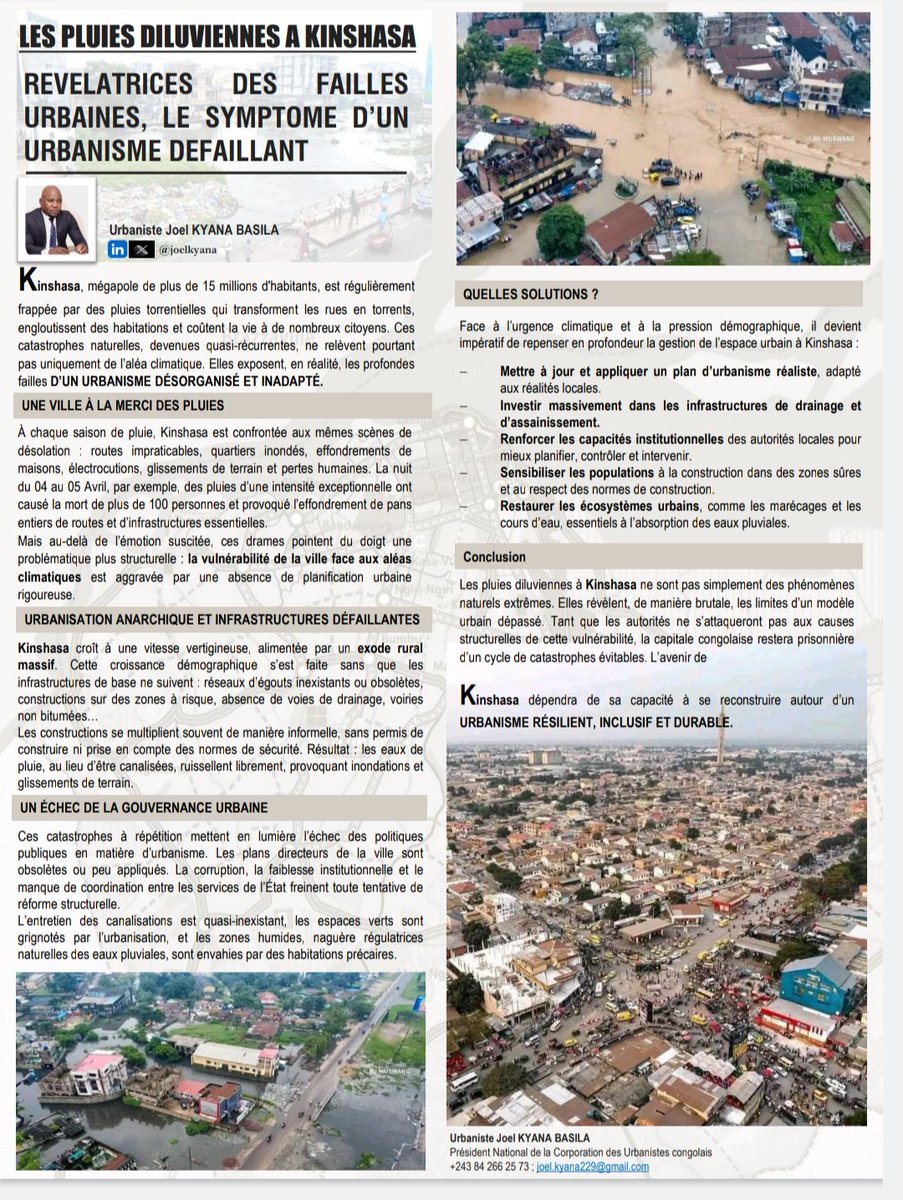 JoelKyana's tweet image. #KINSHASA| Les pluies diluviennes, révélatrices des failles URBAINES, le symptôme d’un URBANISME défaillant.