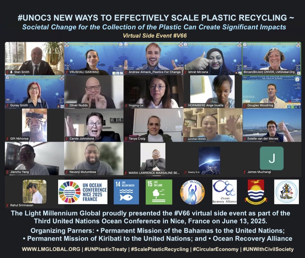 lightmillennium's tweet image. #LMGlobalOrg proudly presented #V66 Side Event as part of the #UNOC3 in #Nice, #France. It was conducted at the Delegate Lounge on June 13.
#SDG14 #UNPlasticTreaty #ScalePlasticRecycling  #CircularEconomy #UNWithCivilSociety @CivilSociety_UN @UNDESA @OceanRecov #Bahamas #Kiribati