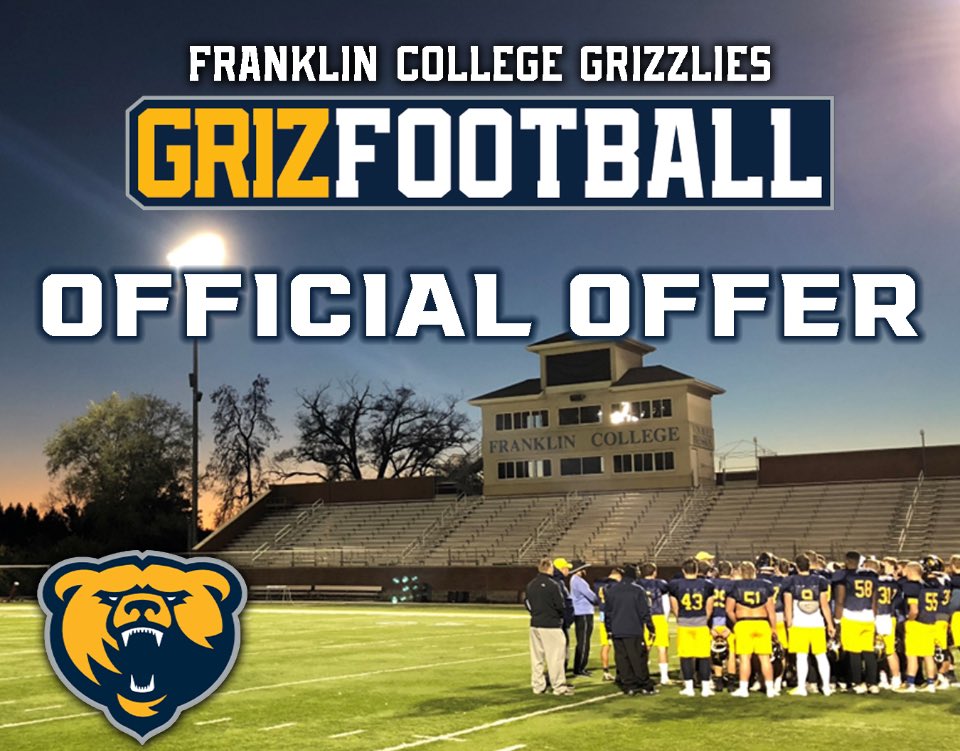 Lucas Kramer (@lucaskramer_43) on Twitter photo #AGTG After a great camp and conversation with <a href="/ChampionsManual/">Mike Leonard</a> I am blessed to have received an offer to <a href="/FCGrizFootball/">Franklin College Football</a>
<a href="/Coachkuz_/">Kenny Kuzmuk</a> <a href="/FranklinCollege/">Franklin College</a> <a href="/GilSpeer/">Gil Speer</a> #AGTG After a great camp and conversation with <a href="/ChampionsManual/">Mike Leonard</a> I am blessed to have received an offer to <a href="/FCGrizFootball/">Franklin College Football</a>
<a href="/Coachkuz_/">Kenny Kuzmuk</a> <a href="/FranklinCollege/">Franklin College</a> <a href="/GilSpeer/">Gil Speer</a>