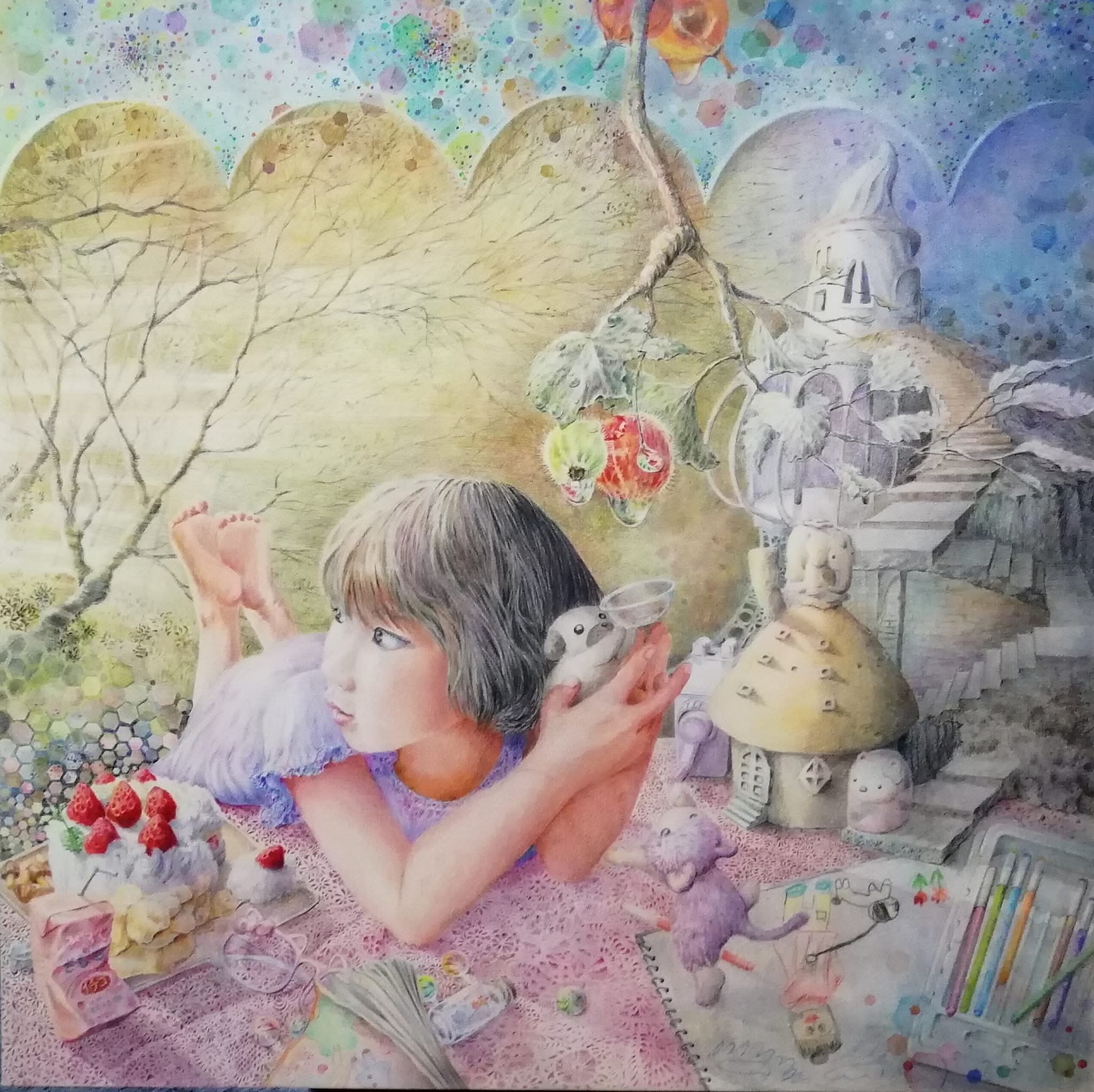 色鉛筆画　（原画） 夜色のヨコハマ 色鉛筆 原画 色鉛筆画 絵 絵画 横浜 夜景
