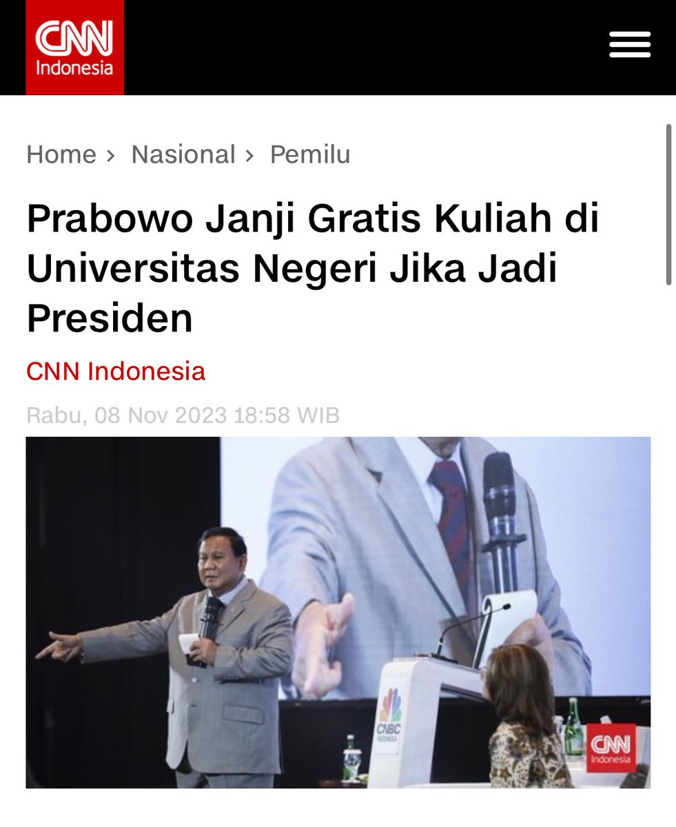 Saat ini, Universitas Negeri mana yang Gratis Uang Kuliahnya sebagaimana janji Prabowo yang sekarang sudah jadi Presiden?

Spill di komen ges..