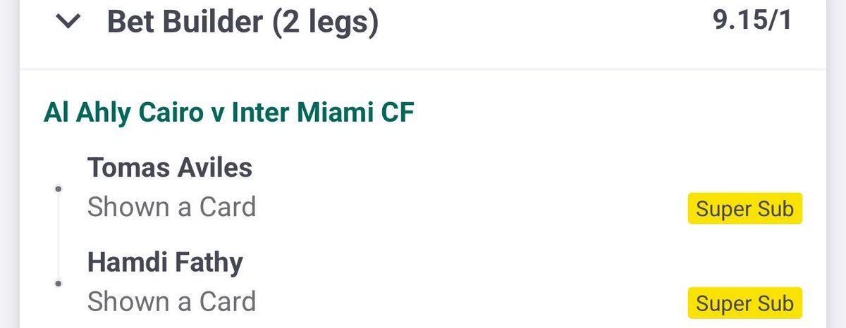 Al Ahly vs Inter Miami Bet Builder

@ 10.15 odds

❤️this tweet if you back it!