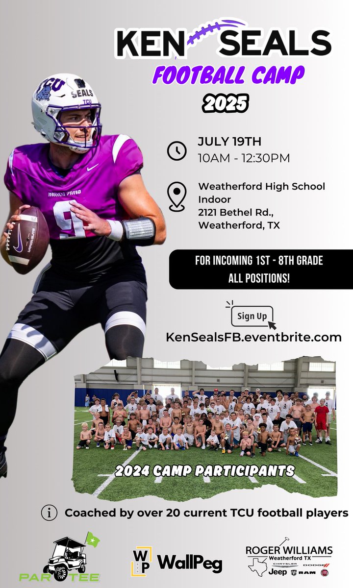 The Frogs are coming back to Weatherford! Excited to bring it back for 2025👏🏼

KenSealsFB.eventbrite.com