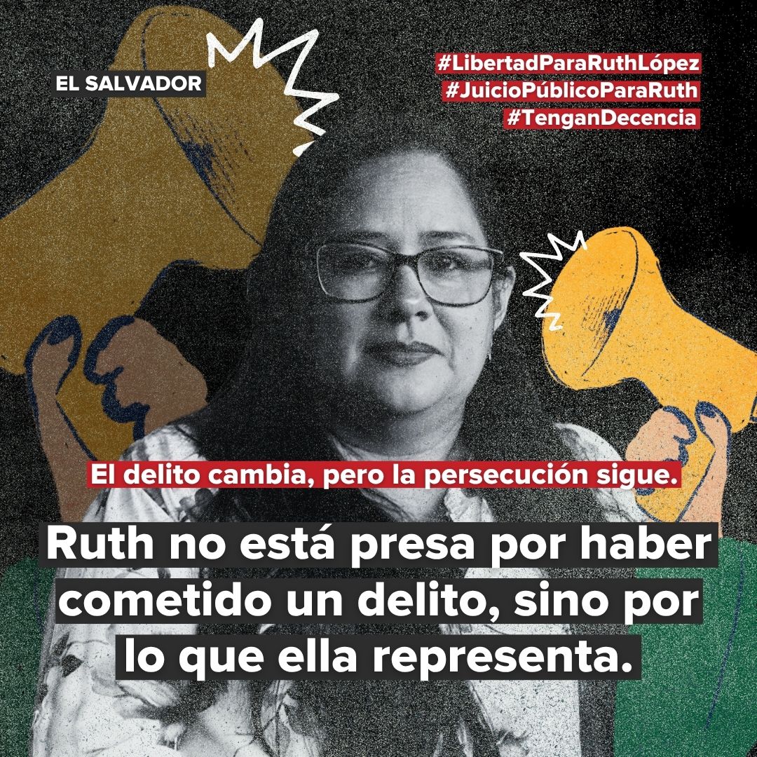 Cristosal's tweet photo. 📢 Hoy fabrican un nuevo cargo en su contra. Ayer fue uno, mañana será otro. 

Sin pruebas. Sin explicaciones. Sin justicia.
 
El mensaje es claro: castigan su voz, su trabajo, su dignidad.
 
 #JuicioPúblicoParaRuth 
#LibertadParaRuthLópez 
#TenganDecencia https://t.co/ed9yeS1FJT