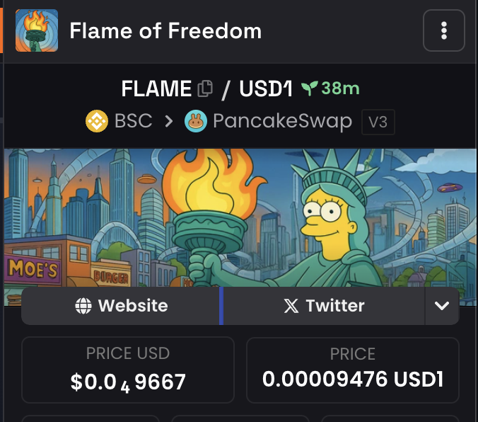 FreedomUSD1's tweet photo. Dexscreener: Flame of Freedom
https://t.co/2eqrVqTKL4 https://t.co/fA0ZfrvzvA