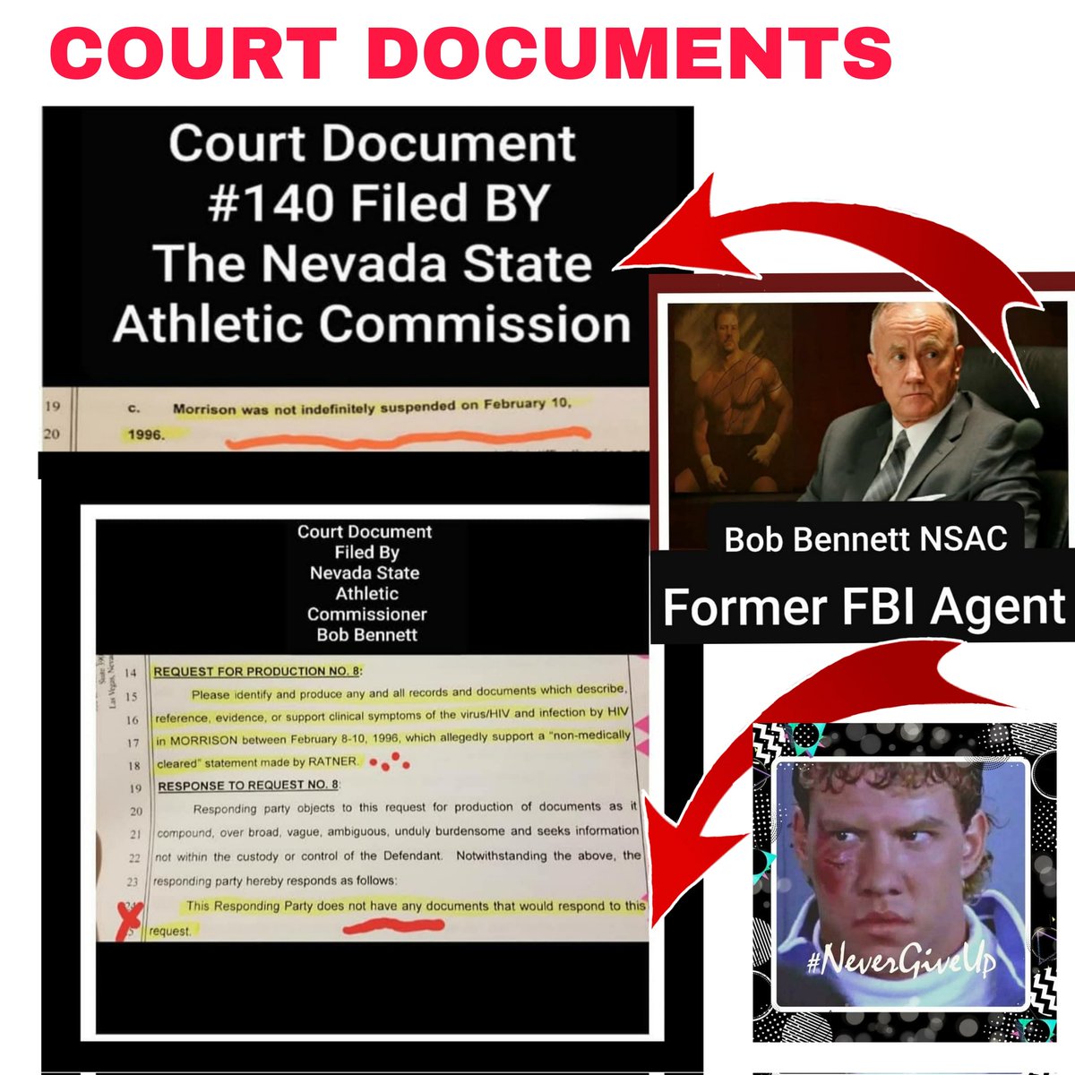 BOB BENNETT Executive Commissioner for the  NEVADA STATE ATHLETIC COMMISSION says MORRISON  was #not suspended on Feb.10.1996 and they had #no proof of HIV INFECTION.  👨‍⚖ UNDER OATH👨‍⚖