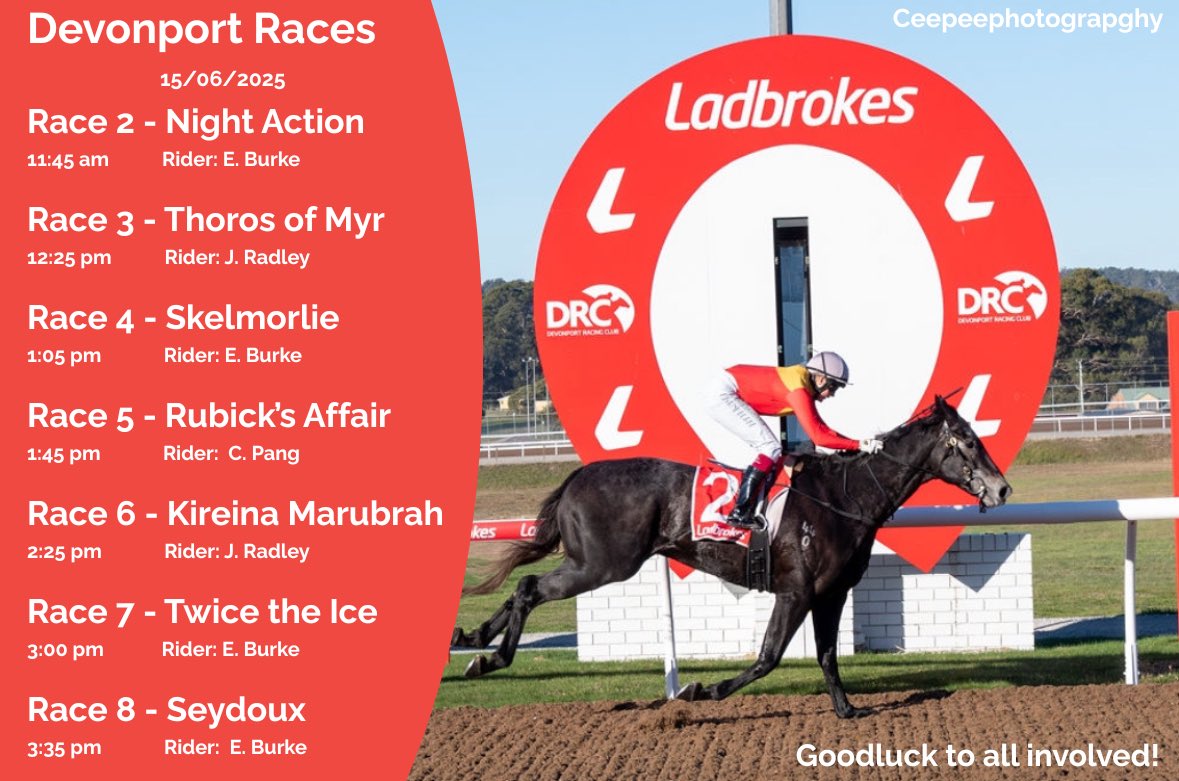 A busy day ahead for the team at Devonport with 7 runners! 

Goodluck to all involved 🐎