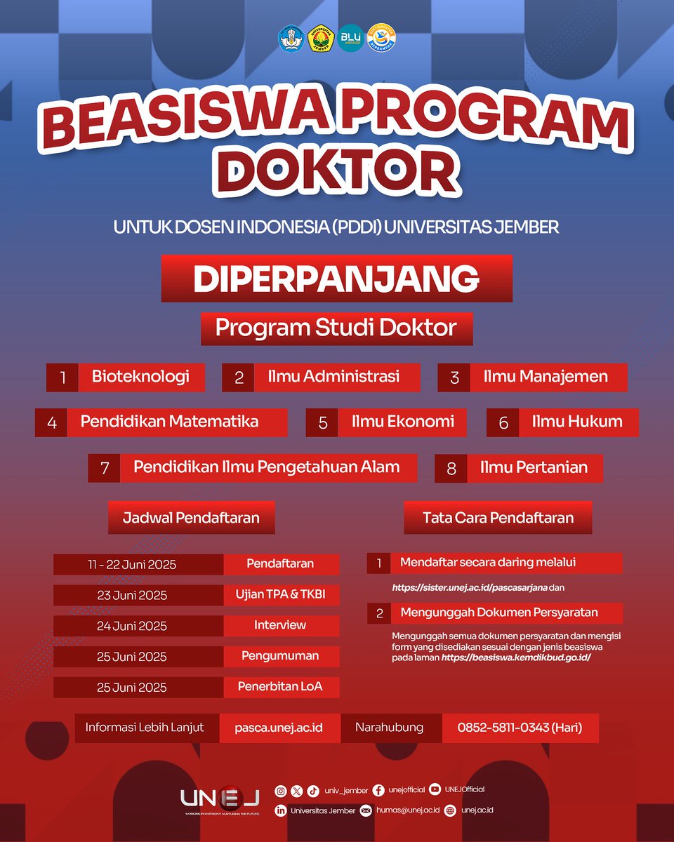 Beasiswa Program Doktor untuk Dosen Indonesia (PDDI) #UNEJ diperpanjang💫

Informasi lebih lengkap langsung di laman pasca.unej.ac.id