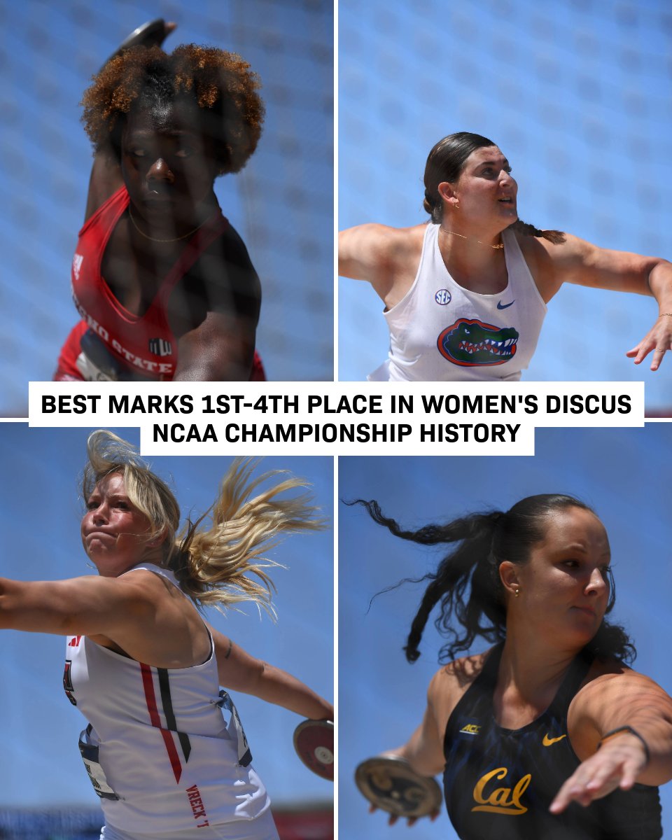 1️⃣ Cierra Jackson: 65.82m
2️⃣ Alida Van Daalen: 64.94m
3️⃣ Shelby Frank: 63.37m
4️⃣ Caisa-Marie Lindfords: 62.57m

#NCAATF