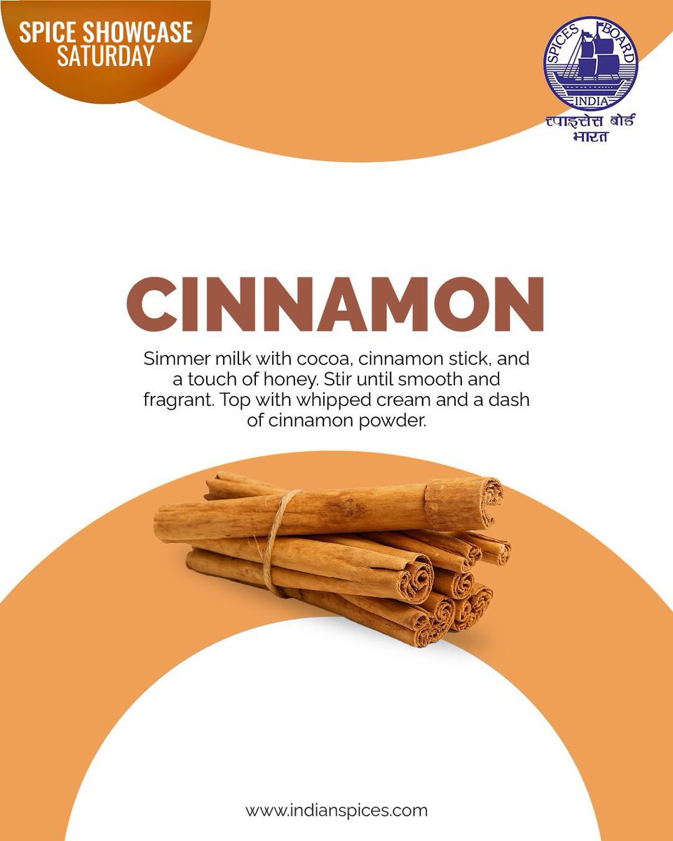 Spices_Board's tweet image. Turn your hot chocolate into a hug in a mug. Cinnamon adds a warm depth that makes every sip a cozy indulgence.
#SpiceShowcaseSaturday #CinnamonChocolate #WinterWarmers #SweetComfort #SpiceRecipes
