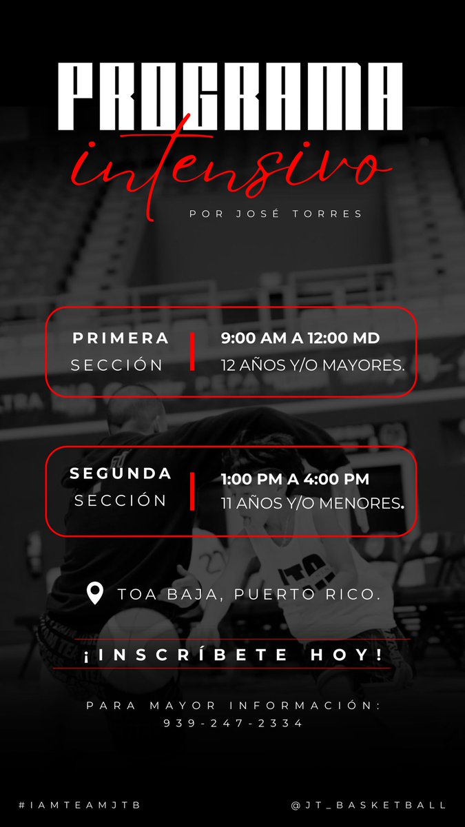 JT_Basketball's tweet photo. ¡ÚLTIMAS DOS SEMANAS DE JUNIO! RESERVA TU ESPACIO HOY. PARA MÁS INFORMACIÓN Y/O INSCRIPCIONES, PUEDEN COMUNICARSE AL 939-247-2334. #IAMTEAMJTB https://t.co/vRiGeZtrmr