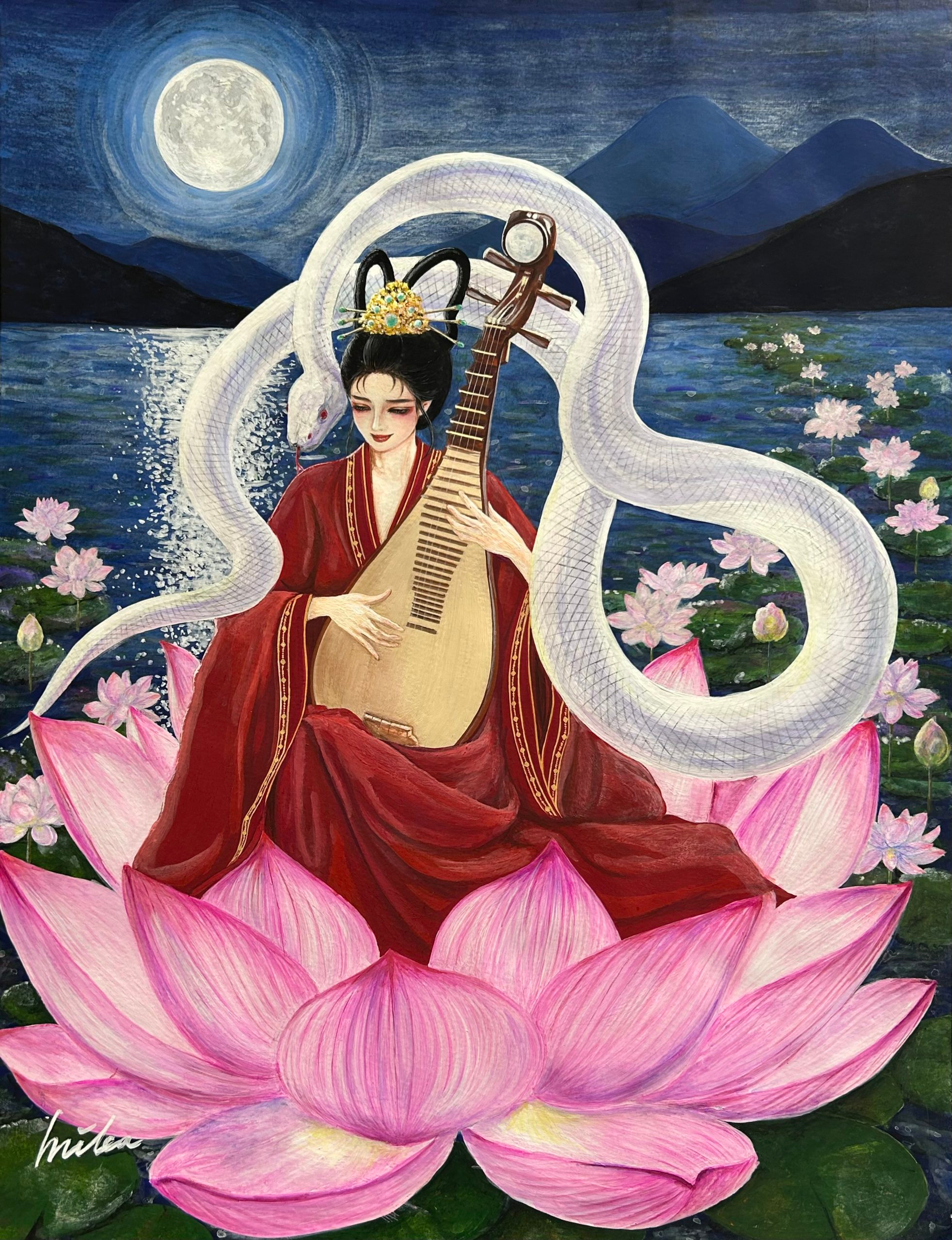 高橋静江「藤咲くころ」油彩 真作 SM 額装 油絵 油画 絵画 E-43