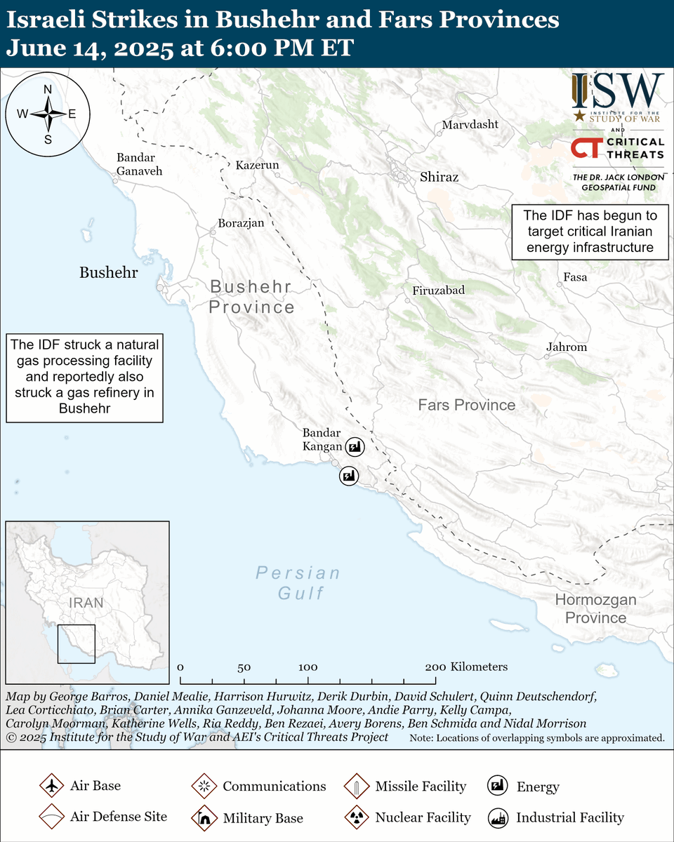 Institute for the Study of War (@thestudyofwar) on Twitter photo NEW: Israel has continued to target Iranian military targets across Iran, likely to degrade Iran’s retaliatory capabilities. More from our evening update w/ <a href="/criticalthreats/">Critical Threats</a> ⬇️🧵(1/3)
The Israeli air campaign is driving generational turnover in Iranian military leadership. NEW: Israel has continued to target Iranian military targets across Iran, likely to degrade Iran’s retaliatory capabilities. More from our evening update w/ <a href="/criticalthreats/">Critical Threats</a> ⬇️🧵(1/3)
The Israeli air campaign is driving generational turnover in Iranian military leadership.