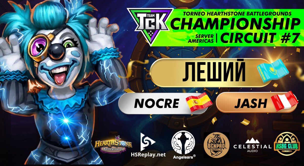 Team TCK (@tck_hs) on Twitter photo Temporada 5 🏆 Hearthstone Battlegrounds
¡Felicidades a los ganadores! 🥳 Reciben 30 días de Tier7 cortesía de <a href="/HSReplayNet/">HSReplay.net</a>
Campeón
🥇<a href="/terebov2001/">Artem Terebov</a> 🇰🇿
$25 usd
🥈 <a href="/NocreHs/">Nocre7</a> 🇬🇧
$15 usd
🥉 <a href="/Jash_HS/">Jash</a> 🇵🇪
$10 usd
¡Gracias por su apoyo!
👑 Próxima TCK 8/16: Sábado 28 de junio Temporada 5 🏆 Hearthstone Battlegrounds
¡Felicidades a los ganadores! 🥳 Reciben 30 días de Tier7 cortesía de <a href="/HSReplayNet/">HSReplay.net</a>
Campeón
🥇<a href="/terebov2001/">Artem Terebov</a> 🇰🇿
$25 usd
🥈 <a href="/NocreHs/">Nocre7</a> 🇬🇧
$15 usd
🥉 <a href="/Jash_HS/">Jash</a> 🇵🇪
$10 usd
¡Gracias por su apoyo!
👑 Próxima TCK 8/16: Sábado 28 de junio