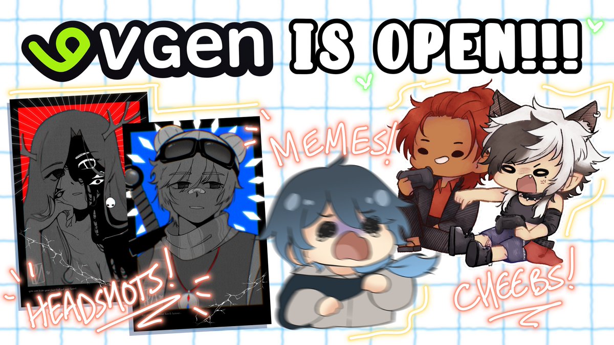 📢 [ANNOUNCEMENT!] 📢

I (FINALLY) OPENED A VGEN! 🎉

🔗 vgen.co/ELEMENO_J

➨ scuff fugi reactives?
➨ sticker-like chibis?
➨ cool monochrome headshots?
➨ other shenanigans?

YOU GOT IT! ✨SLOTS NOW OPEN!

[ <a href="/SUNFLWR_NIM/">kael🦋 || COMM SLOTS OPEN!</a> for more of my art! ]