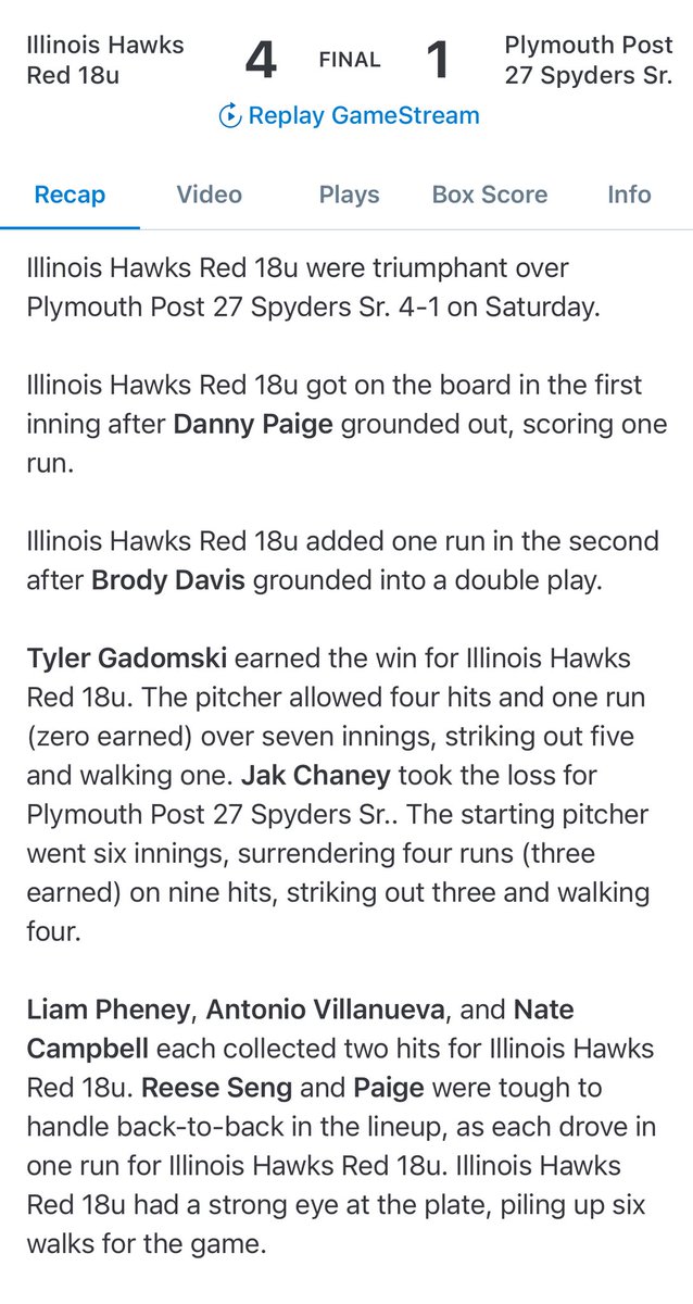 hawks18ured's tweet image. Great job on the mound - Tyler Godomski! Complete game - Victory! 4-0 heading into Sunday!!! Let’s Go Hawks!!! @il_hawks