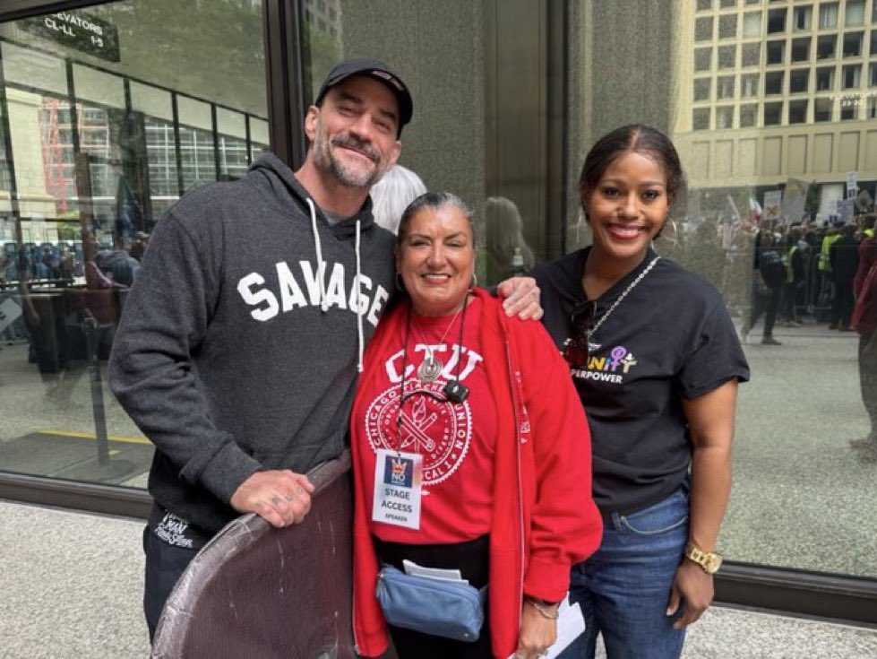 FadeAwayMedia's tweet photo. Cm Punk attended the #NoKingsProtest in Chicago ❤️ https://t.co/YB9OYlgJbc