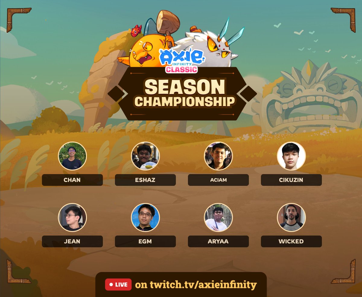 The Stage is Set for the Season Championship Finals!

Only hours left till the final showdown in Axie Classic ⚔️

Our Top 8 players are battling it out for the ultimate prize: 3,000 AXS and a ticket to the World Cup! 🏆

Who do you think will take home the crown? 👀

Join us live