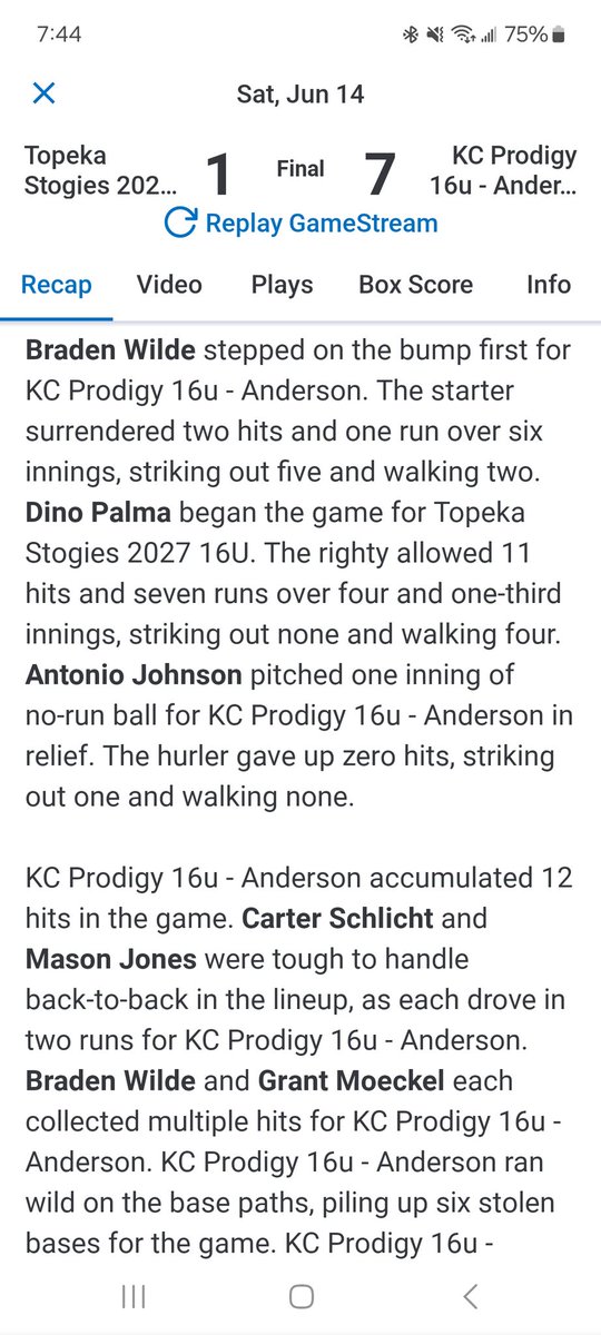 Derrick Wilde (@derrickwilde) on Twitter photo <a href="/ProdigyBB2027/">KCProdigy 2027</a> with two great games today, scoring 20 runs and giving up 2. Great pitching and defense. Here are <a href="/WildeBraden/">Braden Wilde</a>'s pitching stats from game 2. <a href="/ProdigyBasebal/">KC Prodigy Baseball</a> <a href="/PHS_stitchball/">PHSBaseball/Softball</a> <a href="/ProdigyBB2027/">KCProdigy 2027</a> with two great games today, scoring 20 runs and giving up 2. Great pitching and defense. Here are <a href="/WildeBraden/">Braden Wilde</a>'s pitching stats from game 2. <a href="/ProdigyBasebal/">KC Prodigy Baseball</a> <a href="/PHS_stitchball/">PHSBaseball/Softball</a>