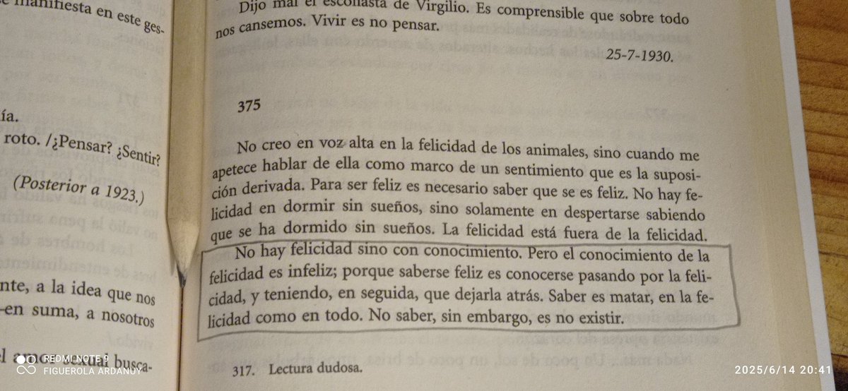 Ardanuy13's tweet photo. «No hay felicidad sino con conocimiento».

Fernando Pessoa, Libro del desasosiego, 375, p. 313. 

#Filosofía https://t.co/IKB2edWP35