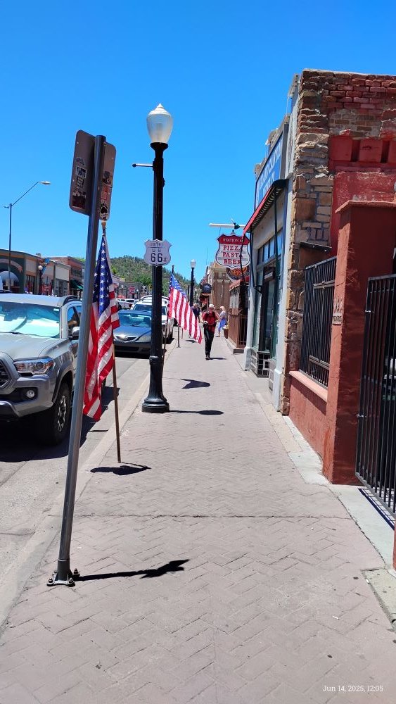 naz_gazette's tweet photo. Flags line the street of #WilliamsAZ in honor of the birthday of @realDonaldTrump. Do you know what other holiday it is? Flag day. It is also the first of the 21 days between Flag Day and Independence day know as Honor America Days. Disclaimer below. https://t.co/UBaR6erR7X