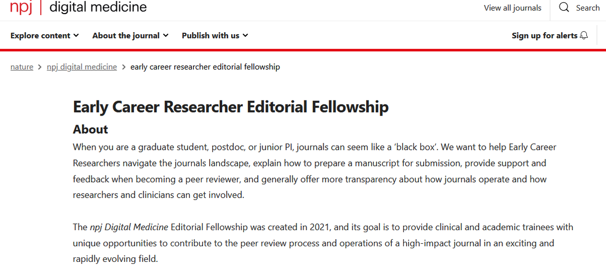 We have officially opened our Editorial Fellowship applications for 2025-2026! The deadline is June 30, so apply now!   

More information here: nature.com/npjdigitalmed/…