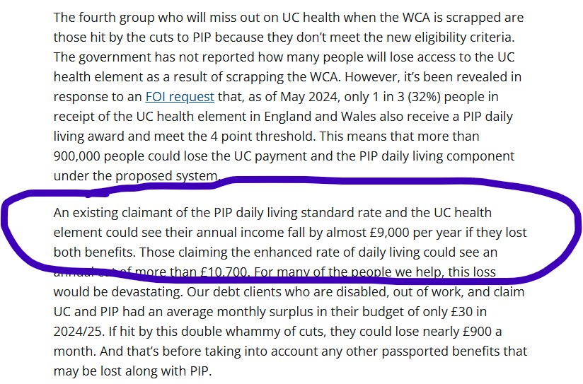 shanebrown74's tweet photo. #Labour MPs CANNOT vote for this.
READ ABOUT WHAT YOU'RE VOTING ON.
People who lose Daily Living PIP will also lose LCWRA element of UC.  That's a hit of £9000 a year, as confirmed in the Citizens Advice Pathways to Poverty report.  So why isn't the MSM challenging MPs on this?  Anyone would think they didn't care.  

@BBCNews @BBCNewsnight @leicesterliz @Keir_Starmer @RachelReevesMP @SkyNews @SkyNewsPolitics @BethRigby @bbclaurak @BBCPolitics  @Independent @theipaper @DailyMirror @HuffPost @TheCanaryUK 
#disabilitybenefits #PIP #UC #TakingThePIP #disability #disabled
