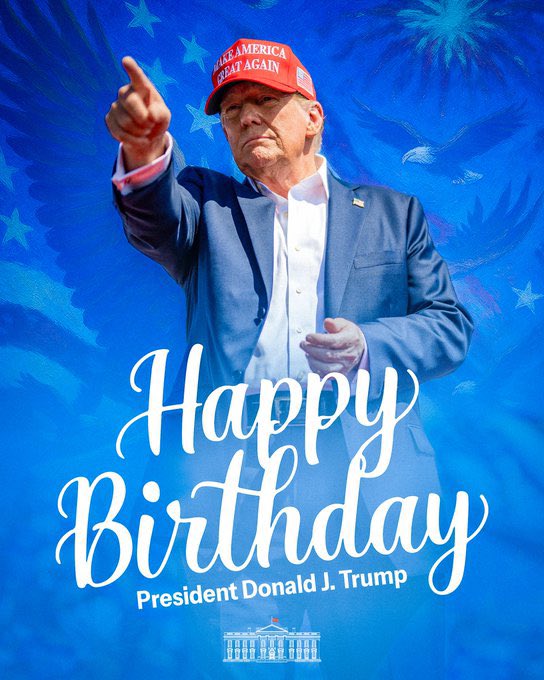 Happy Birthday dear President Donald J Trump.
Thank you for all you do for this country and its people.
Wishing you a happy, joyful long life and May God Bless you and your family🇺🇸🦅🇺🇸