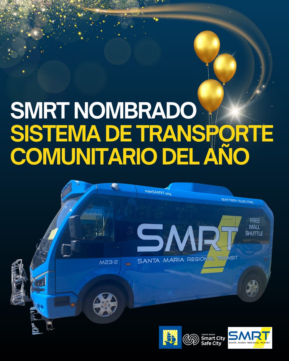 City_SantaMaria's tweet image. 🎉Congratulations to our Santa Maria Regional Transit (SMRT) for receiving the prestigious Community Transportation System of the Year Award. 🥇
Link in bio for full news📲