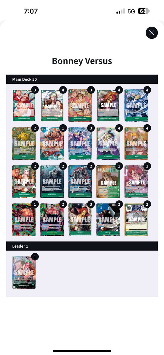 Evmaw's tweet image. 21st Place (7-2) with Bonney at the Oviedo regionals, the dedication is starting to pay off, can’t wait for 12🫡

R1 GY Law ✅
R2 Buggy ✅
R3 GY Law ✅
R4 GP Luffy❌ (1st place undefeated)
R5 Teach❌ (3 Shanks in hand 🤢)
R6 PB Luffy ✅
R7 Betty ✅🐱
R8 GP Luffy ✅
R9 PB Luffy ✅