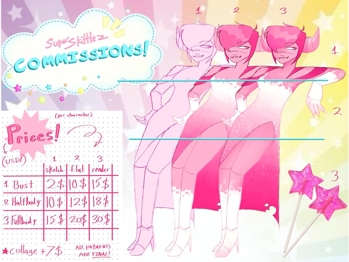 super_skittlez_'s tweet image. ★彡 MY COMMISSIONS ARE OPEN!!!!
this is my first time doing commissions, please DM me if you have any questions!!!
there are 4 open slots!
#commissionsopen #commissions #art