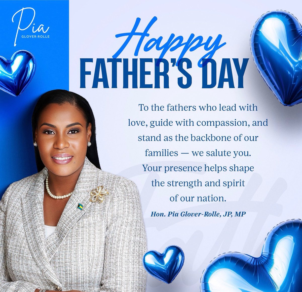 PiaGloverRolle's tweet image. To all the incredible fathers! 💙
Thank you for your unwavering strength, compassionate leadership, & your daily sacrifices. You are pillars in our homes & anchors in our communities.
Today, we honour you for the l role you play in shaping strong families & a stronger Bahamas.